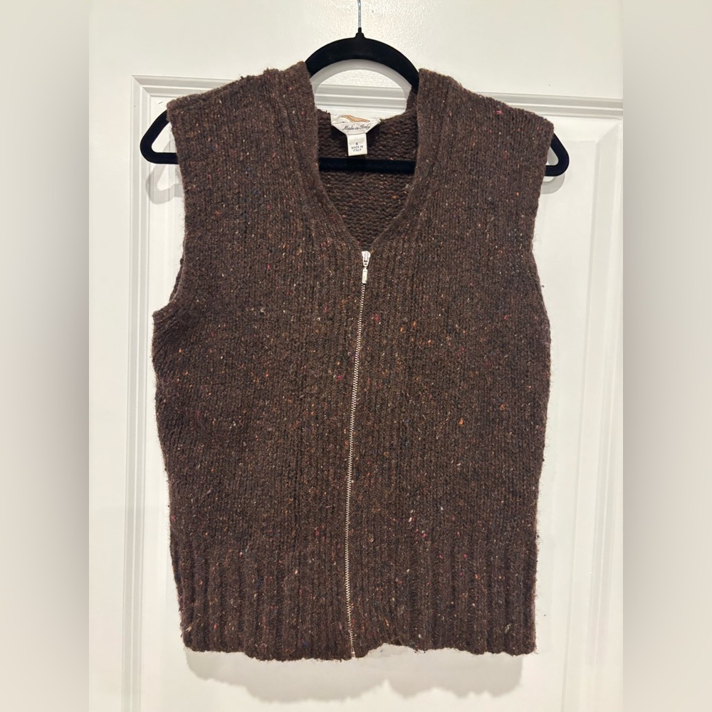 Brown Knit Zip-Up Vest